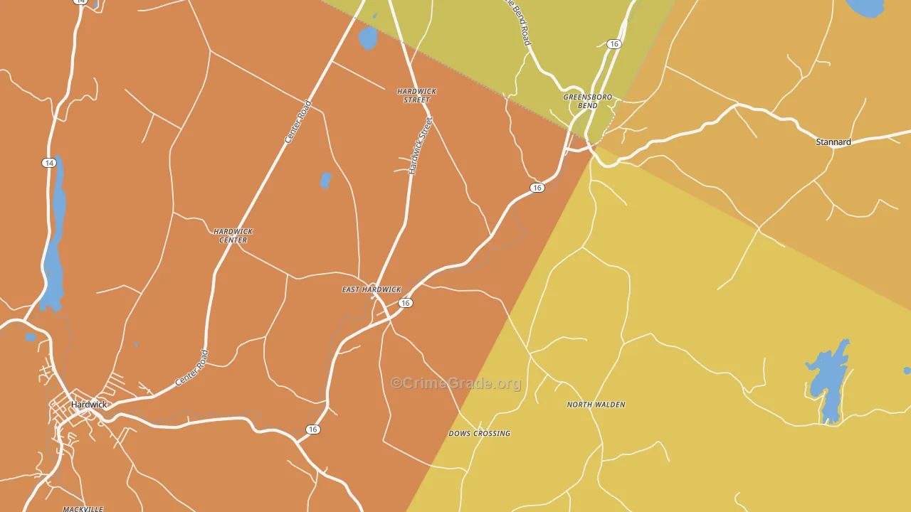 East Hardwick, VT Map of Drug-Related Crime Rates