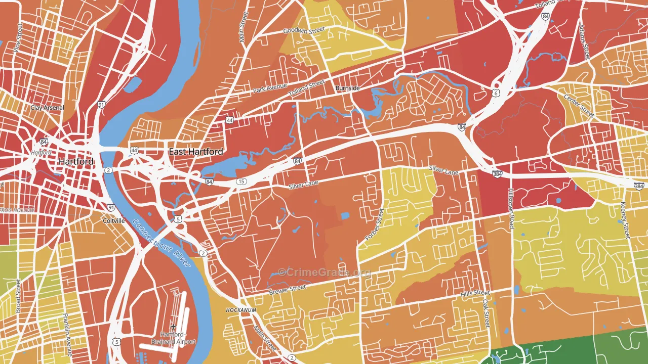 East Hartford, CT Map of Drug-Related Crime Rates