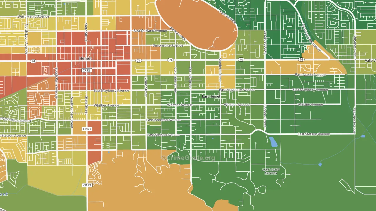 East Hemet, CA Map of Drug-Related Crime Rates