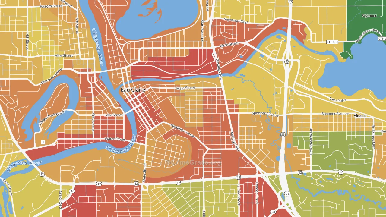 East Hill, Eau Claire, WI Map of Drug-Related Crime Rates