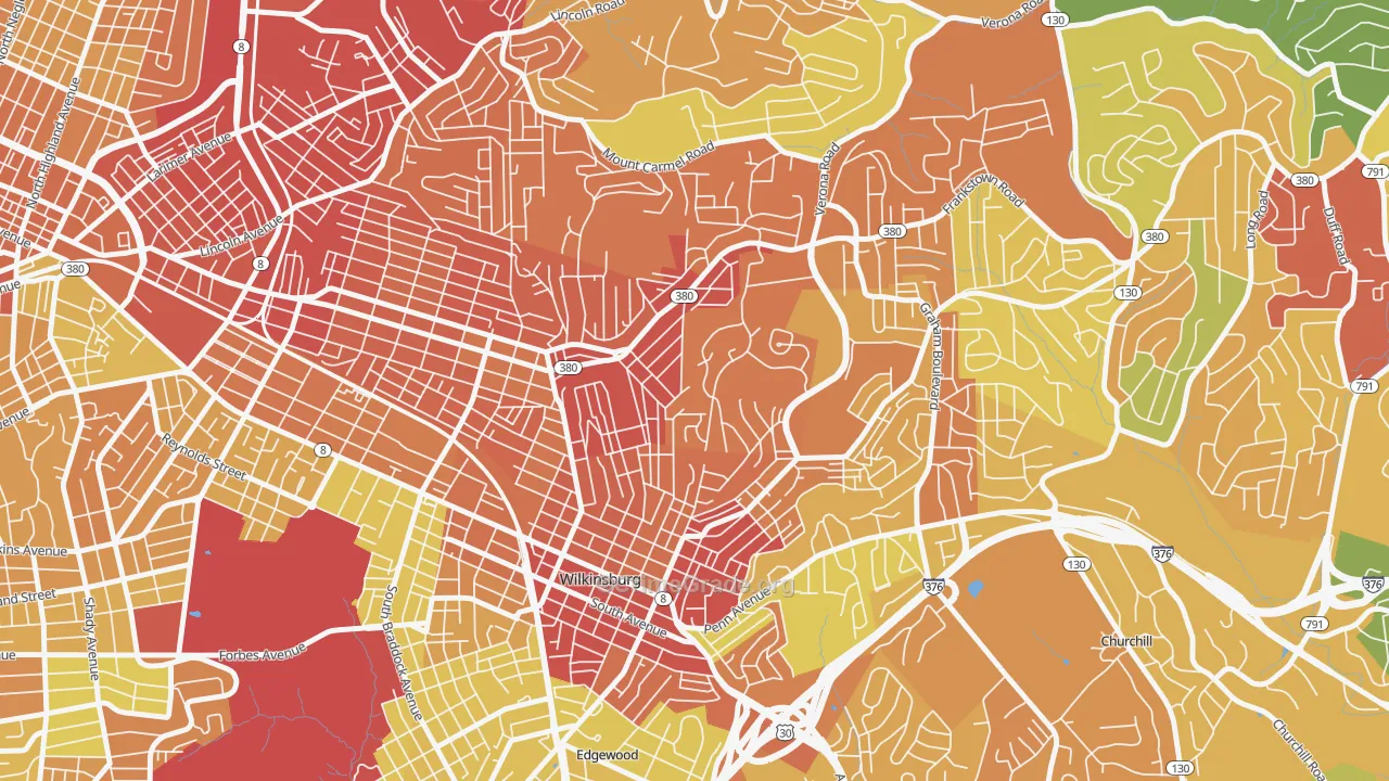 East Hills, Pittsburgh, PA Map of Drug-Related Crime Rates