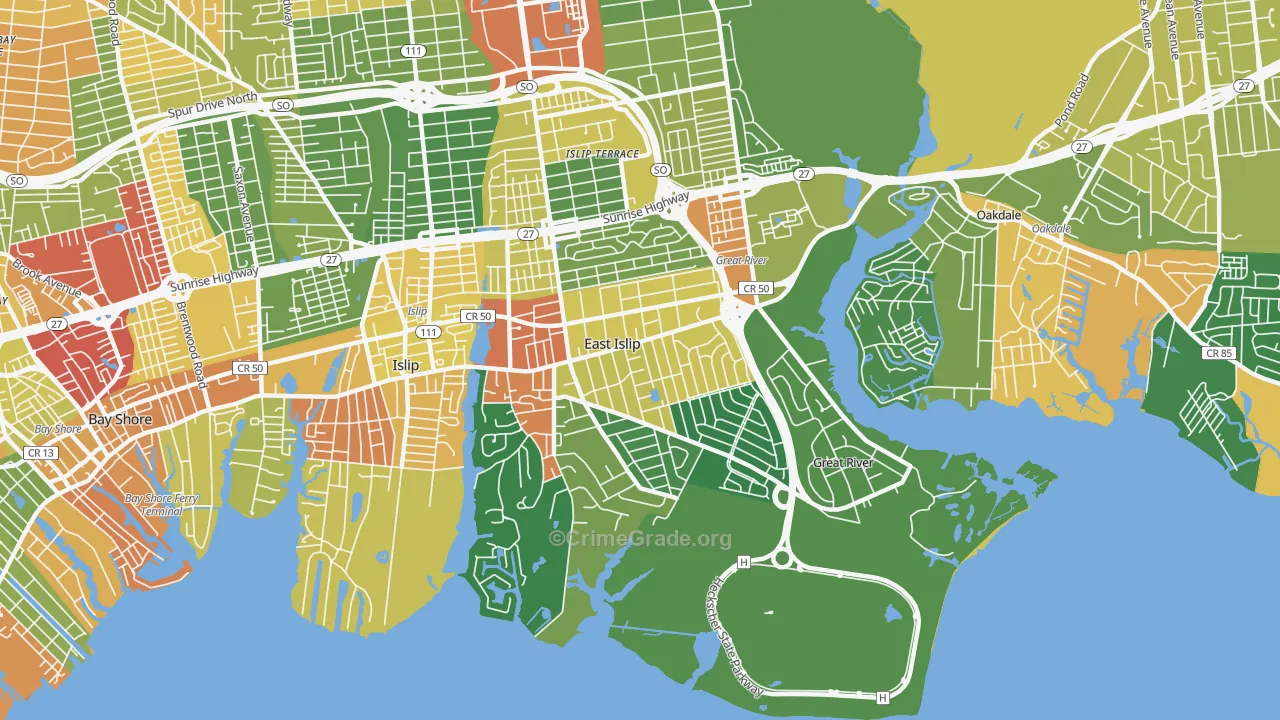 East Islip, NY Map of Drug-Related Crime Rates