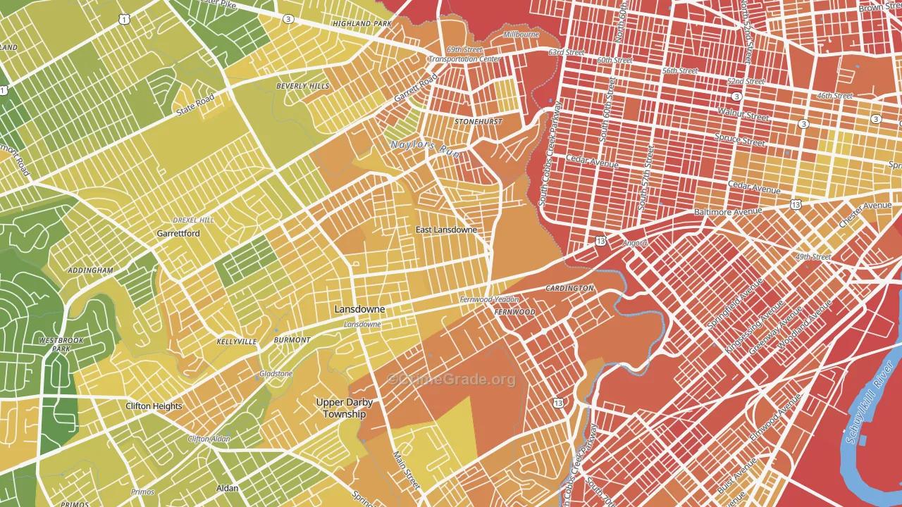 East Lansdowne, PA Map of Drug-Related Crime Rates