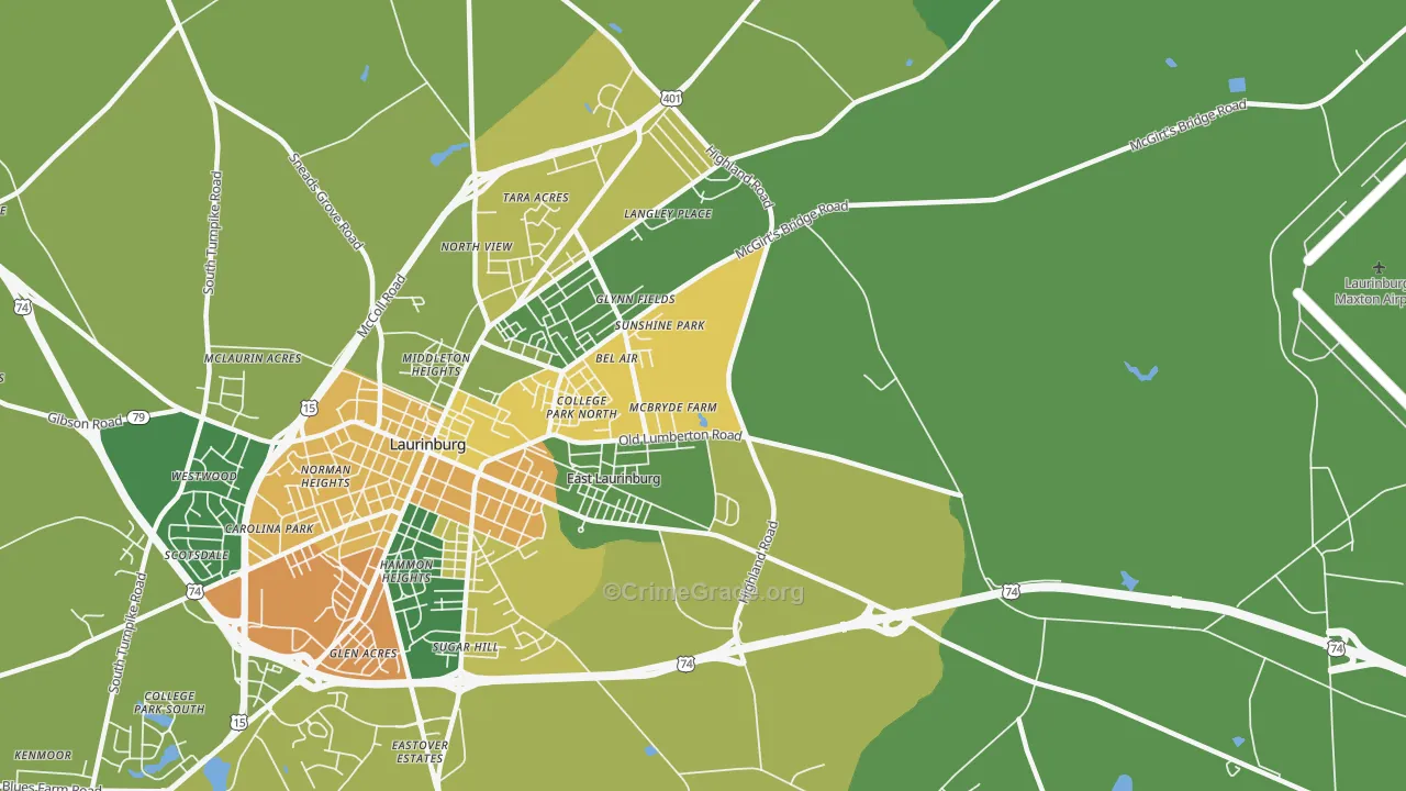 East Laurinburg, NC Map of Drug-Related Crime Rates