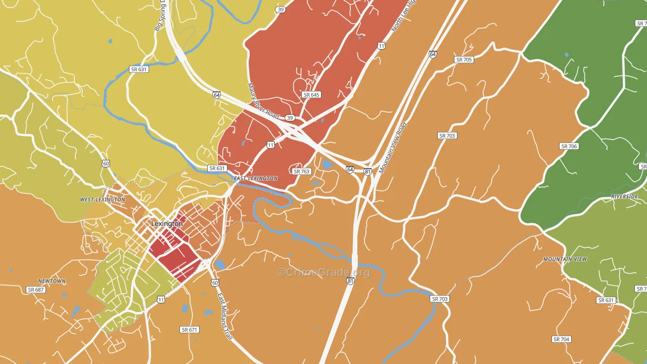East Lexington, VA Map of Drug-Related Crime Rates