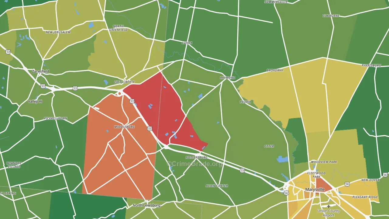 East Liberty, OH Map of Drug-Related Crime Rates