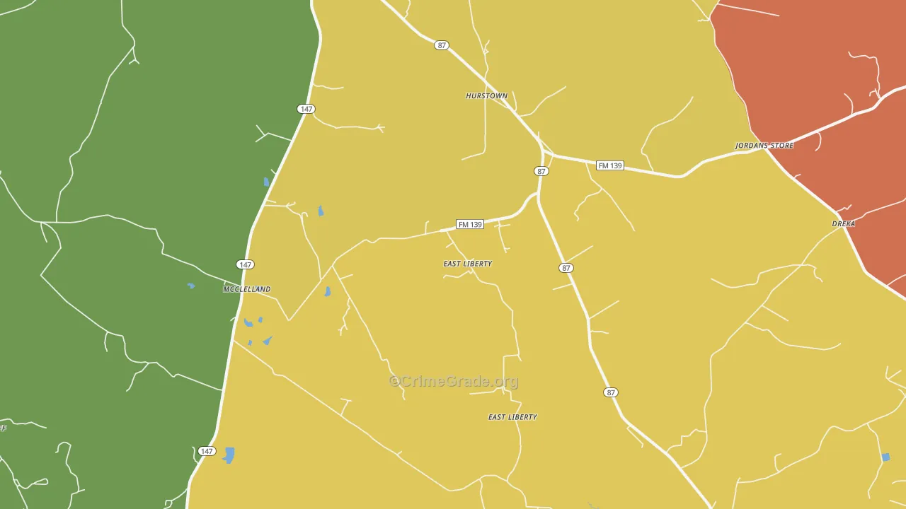 East Liberty, TX Map of Drug-Related Crime Rates