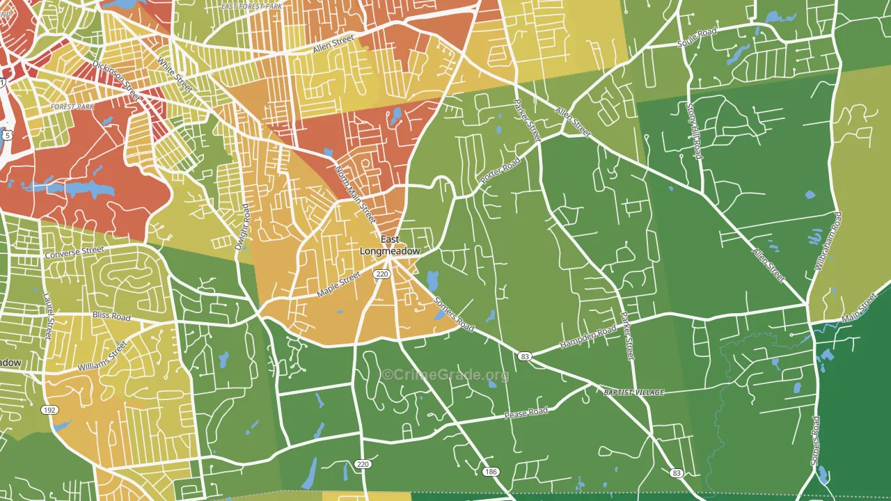East Longmeadow, MA Map of Drug-Related Crime Rates