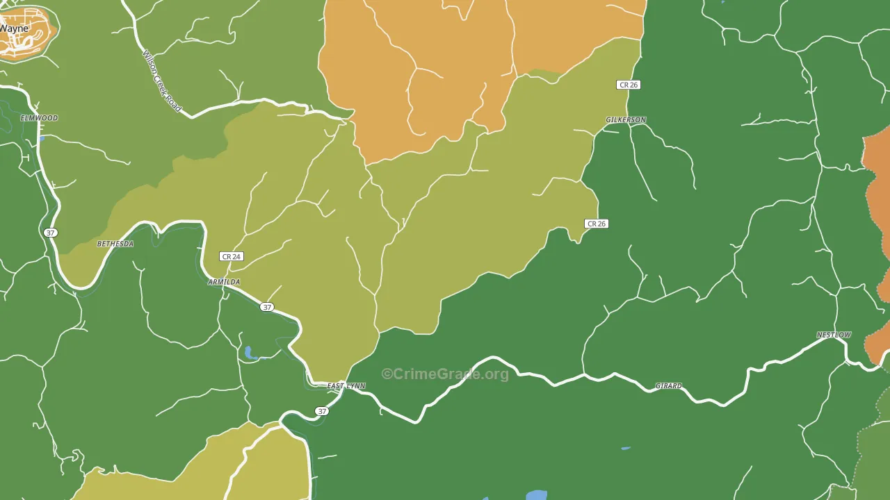 East Lynn, WV Map of Drug-Related Crime Rates