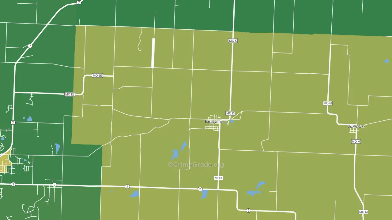 East Lynne, MO Map of Drug-Related Crime Rates
