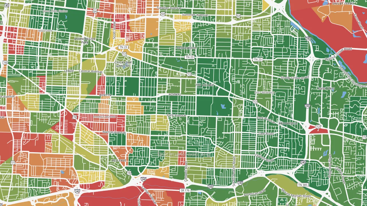 East Memphis-Colonial-Yorkshire, Memphis, TN Map of Drug-Related Crime Rates