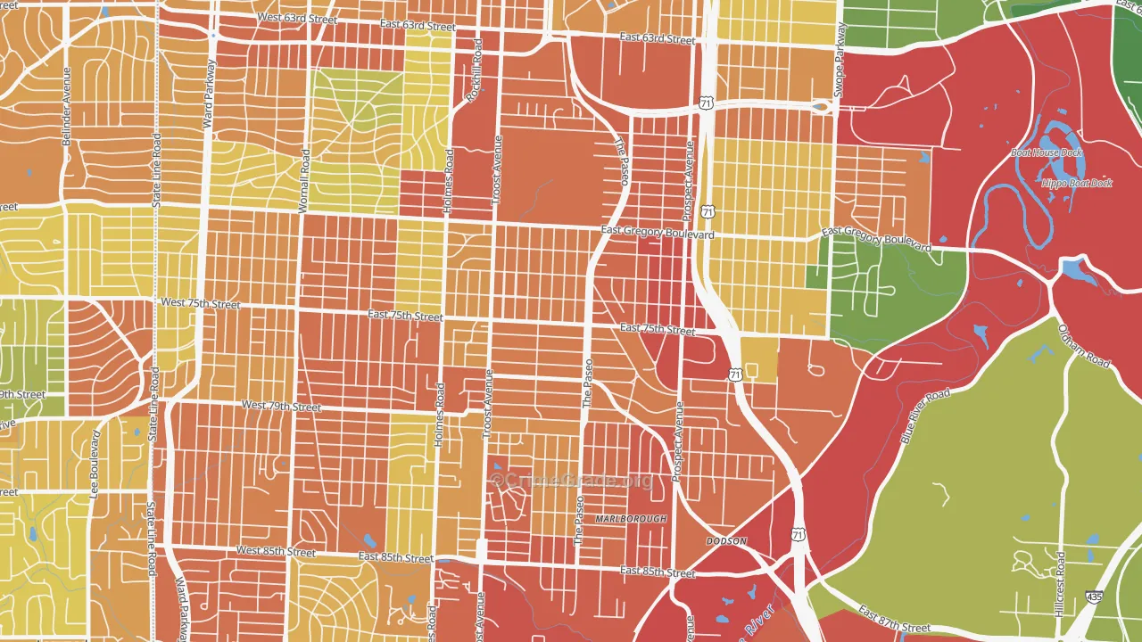 East Meyer, Kansas City, MO Map of Drug-Related Crime Rates