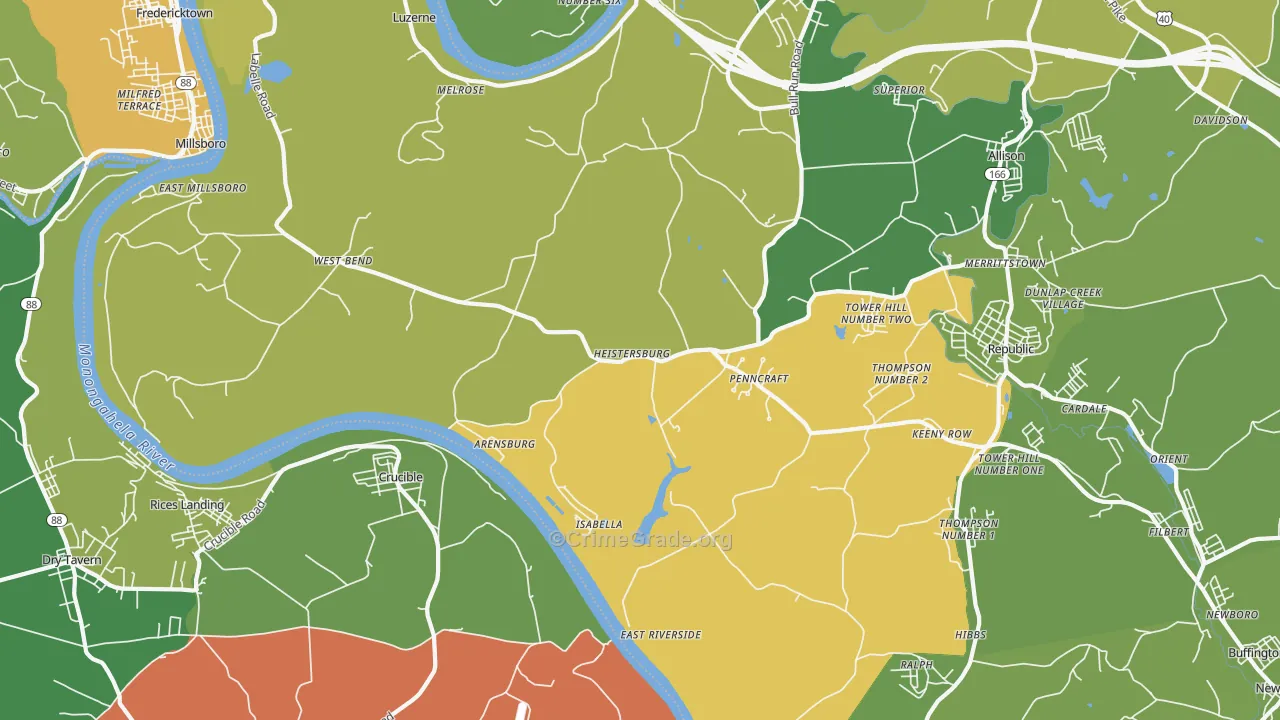 East Millsboro, PA Map of Drug-Related Crime Rates