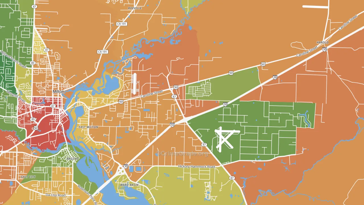 East Milton, FL Map of Drug-Related Crime Rates