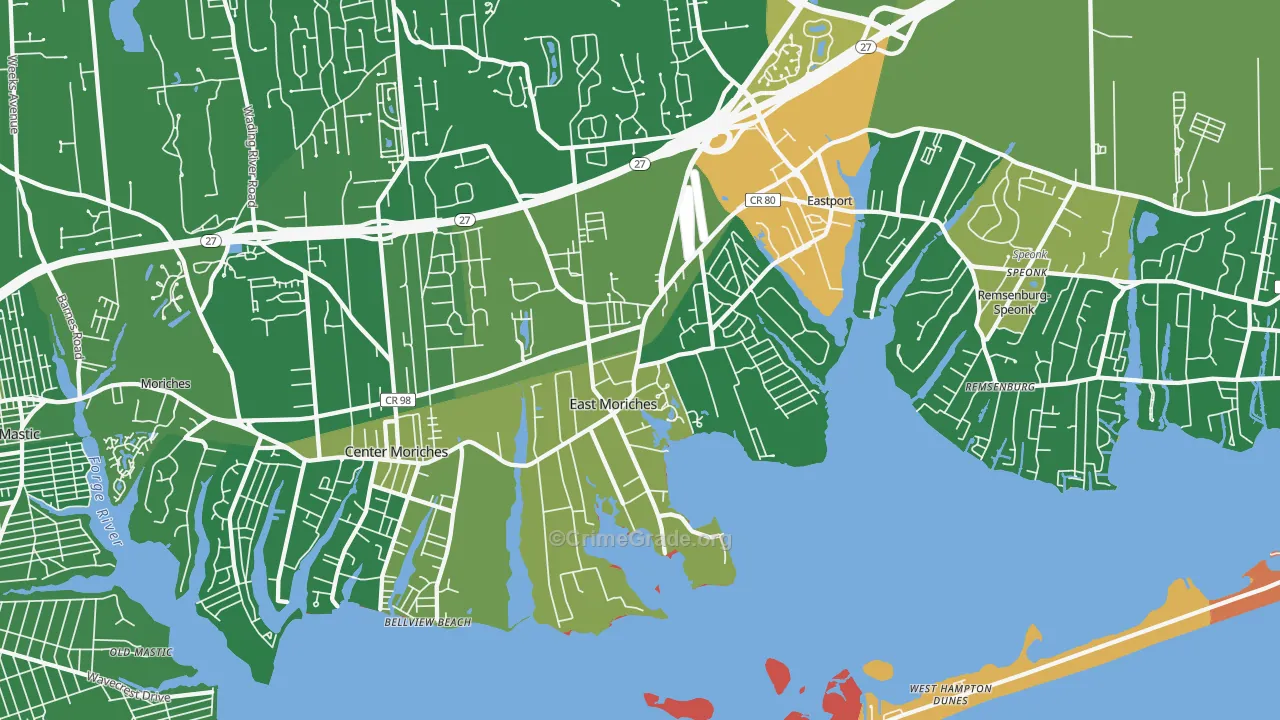 East Moriches, NY Map of Drug-Related Crime Rates