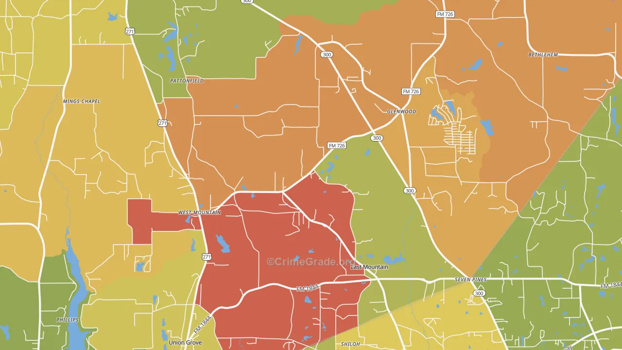 East Mountain, TX Map of Drug-Related Crime Rates