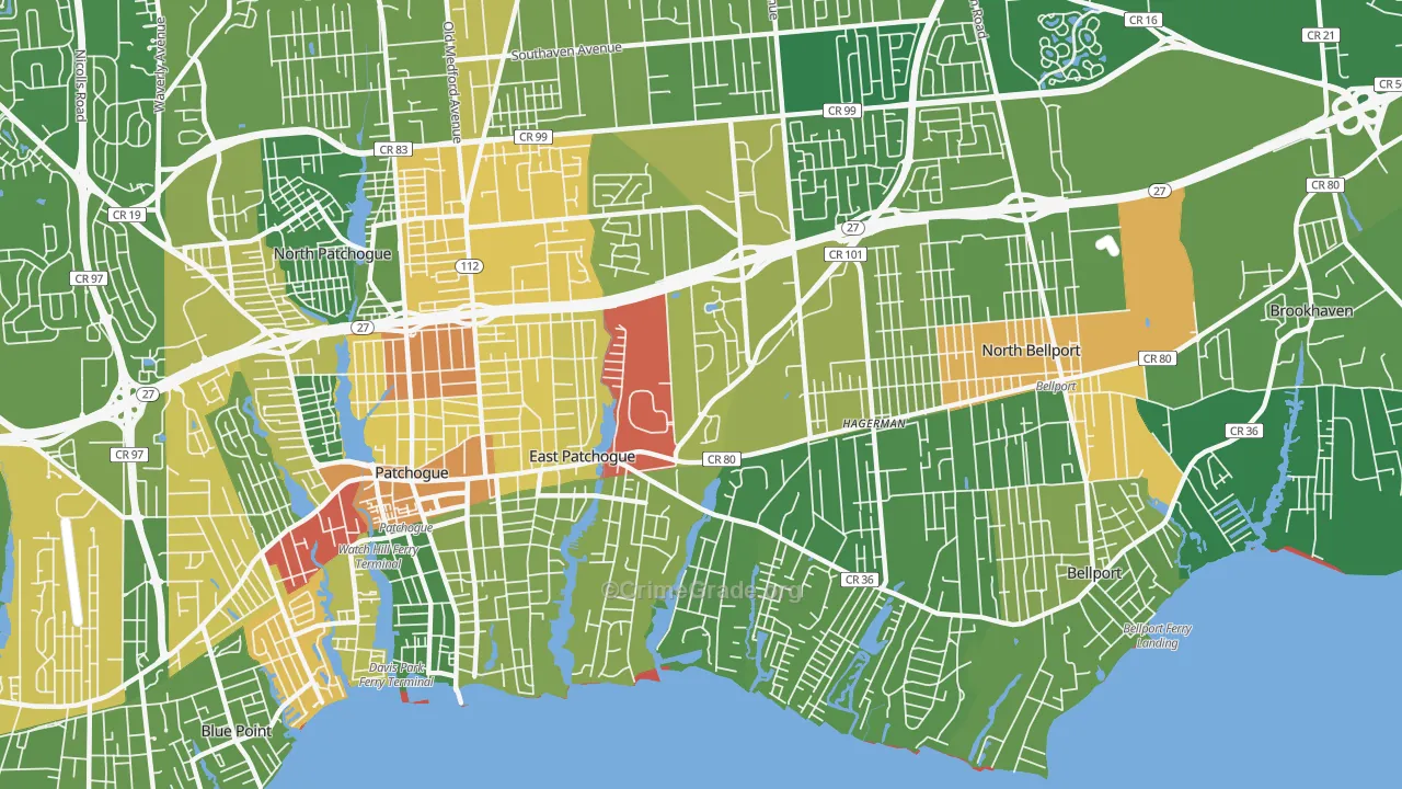East Patchogue, NY Map of Drug-Related Crime Rates