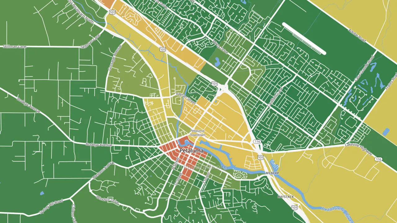 East Petaluma, Petaluma, CA Map of Drug-Related Crime Rates