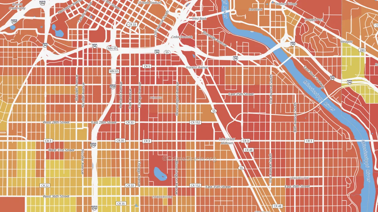East Phillips, Minneapolis, MN Map of Drug-Related Crime Rates
