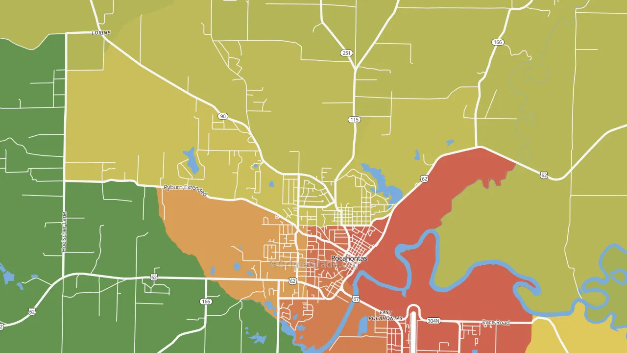 East Pocahontas, AR Map of Drug-Related Crime Rates