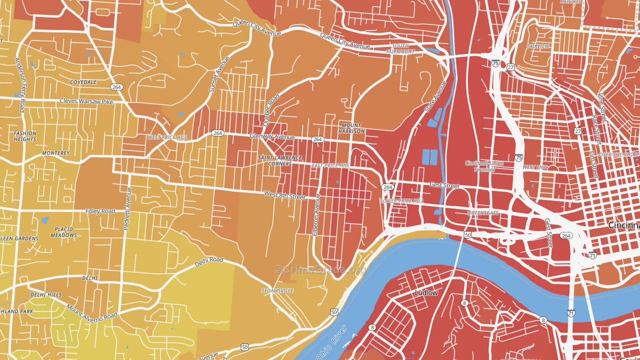 East Price Hill, Cincinnati, OH Map of Drug-Related Crime Rates