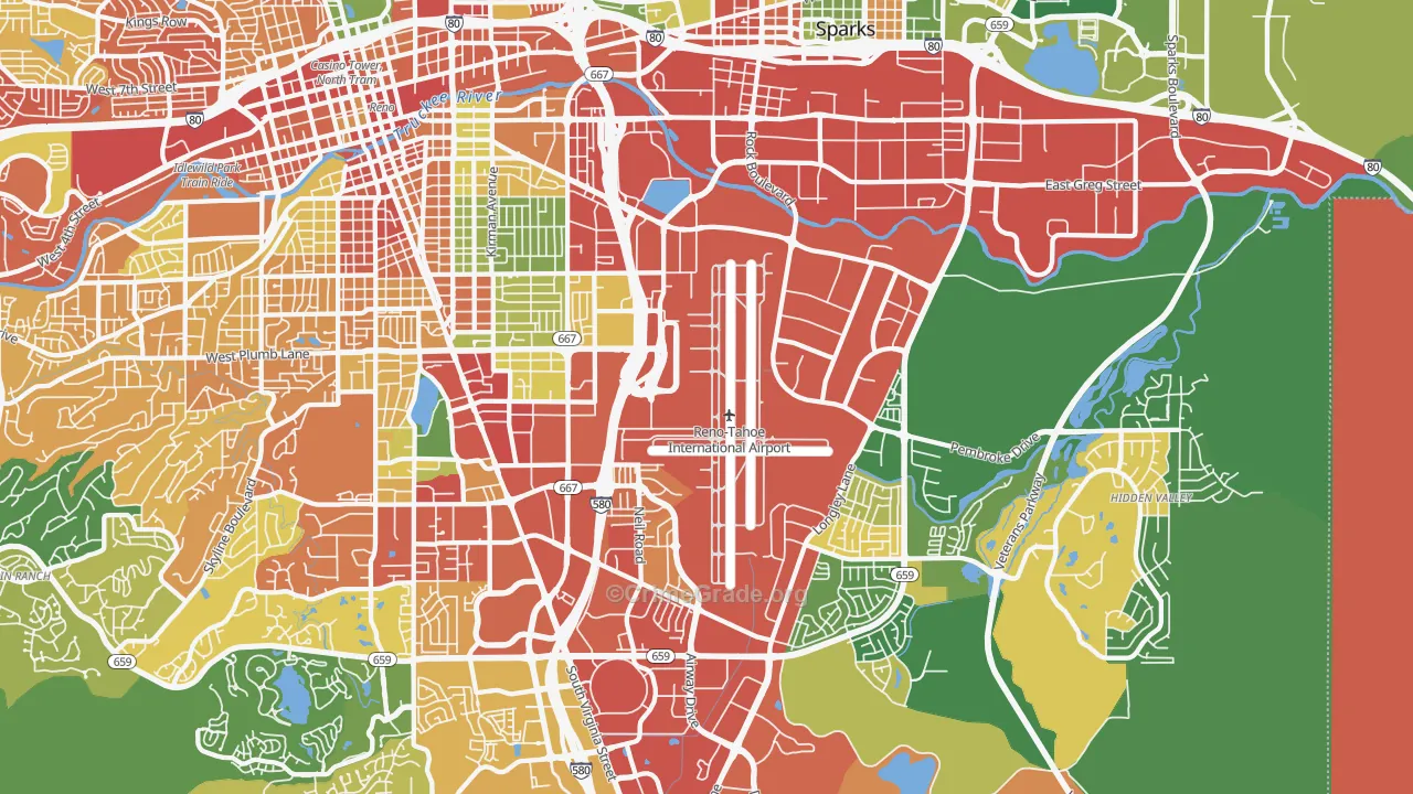 East Reno, Reno, NV Map of Drug-Related Crime Rates