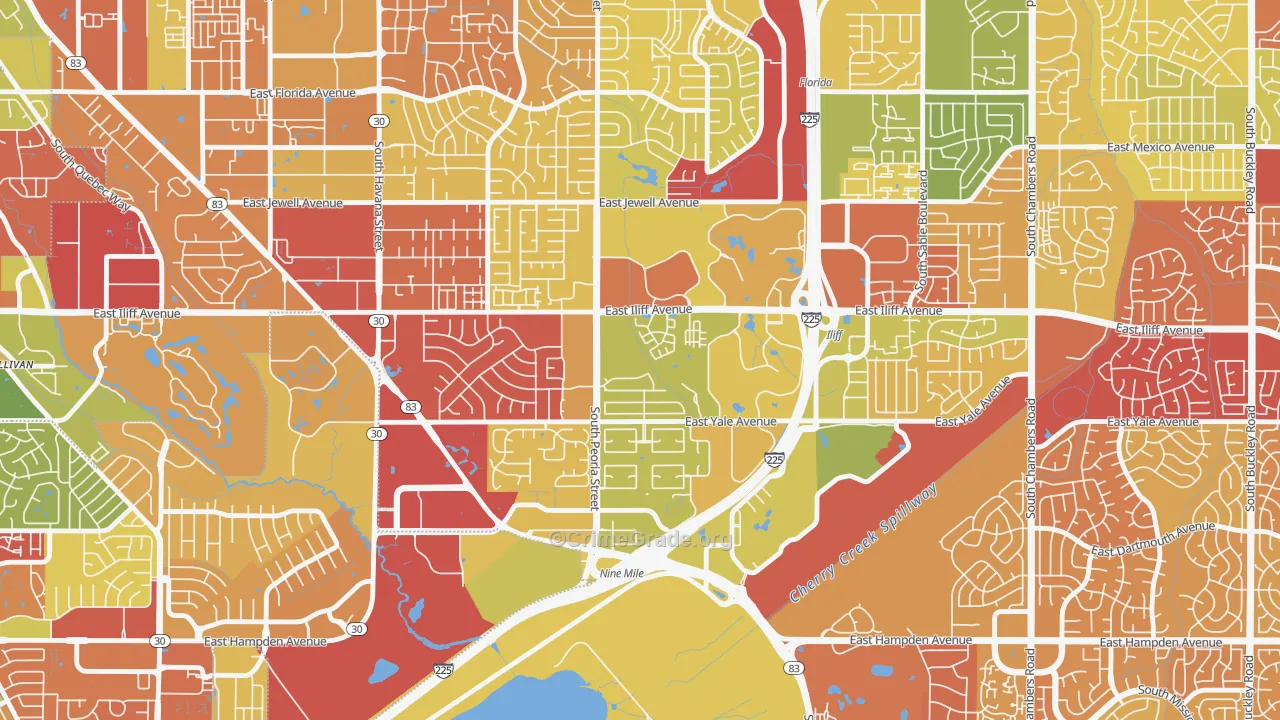 East Ridge-Ptarmigan Park, Aurora, CO Map of Drug-Related Crime Rates