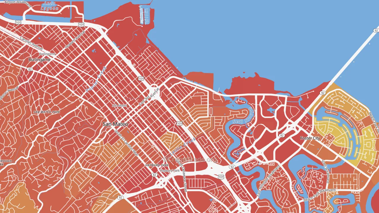 East San Mateo, San Mateo, CA Map of Drug-Related Crime Rates