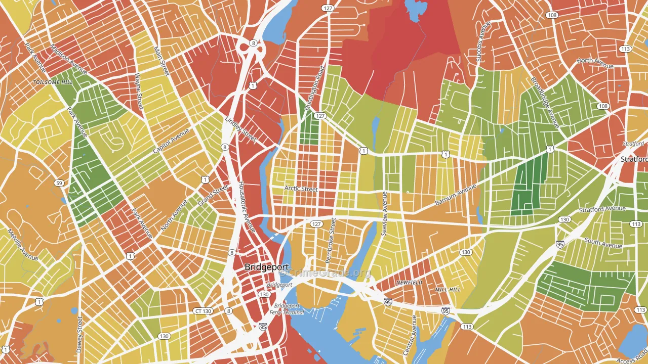 East Side-Bridgeport, Bridgeport, CT Map of Drug-Related Crime Rates
