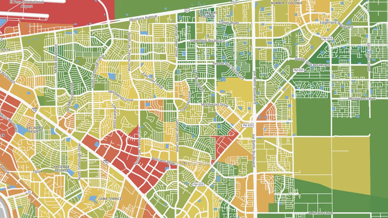 East Side, El Paso, TX Map of Drug-Related Crime Rates