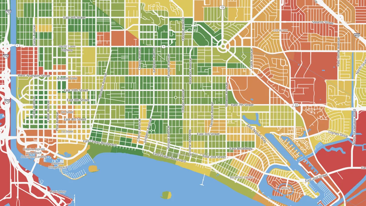 East Side, Long Beach, CA Map of Drug-Related Crime Rates