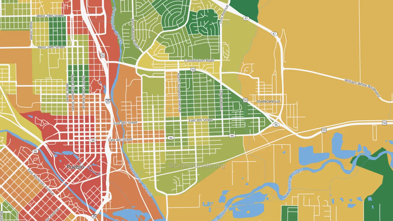 East Side, Pueblo, CO Map of Drug-Related Crime Rates