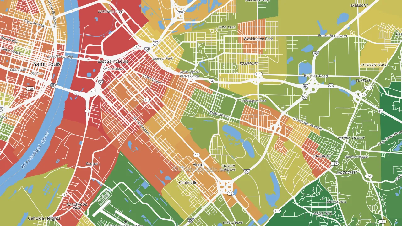 East St. Louis, IL Map of Drug-Related Crime Rates