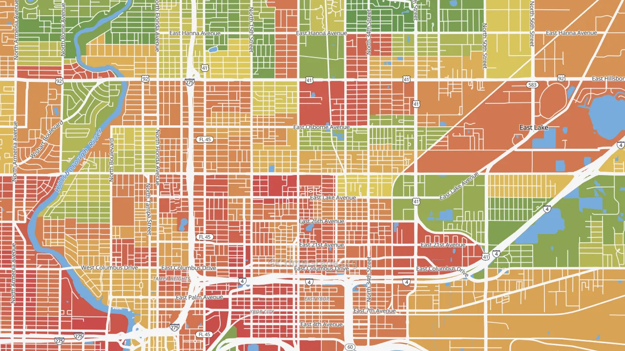 East Tampa, Tampa, FL Map of Drug-Related Crime Rates