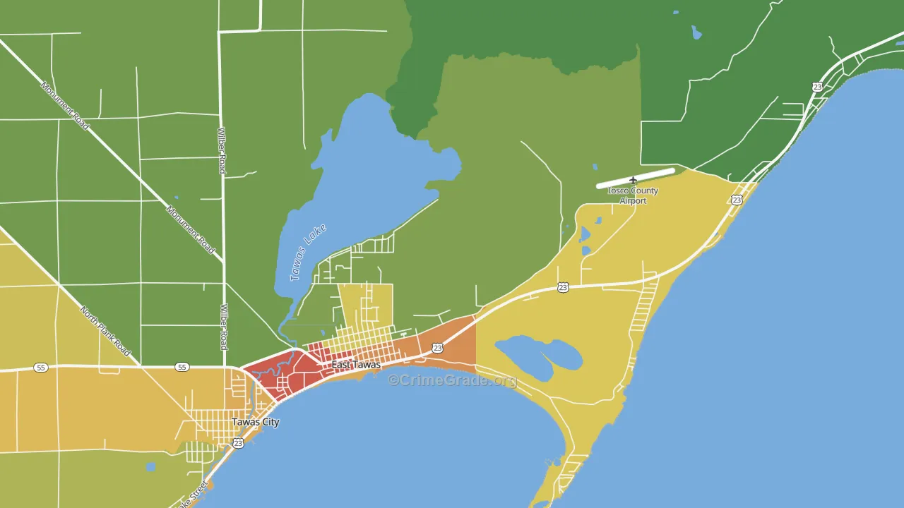 East Tawas, MI Map of Drug-Related Crime Rates