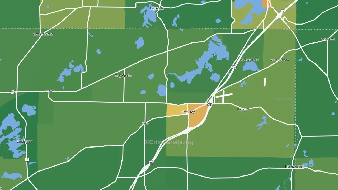 East Troy, WI Map of Drug-Related Crime Rates