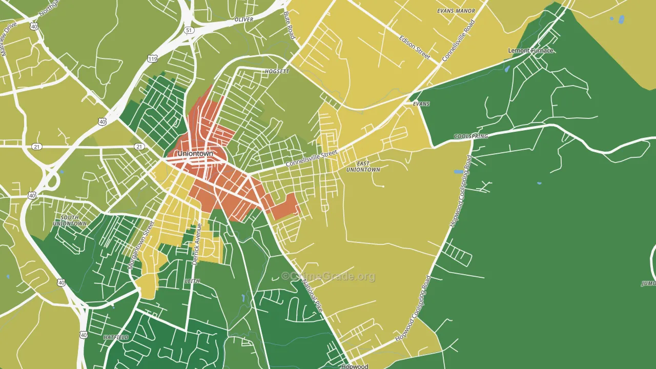 East Uniontown, PA Map of Drug-Related Crime Rates