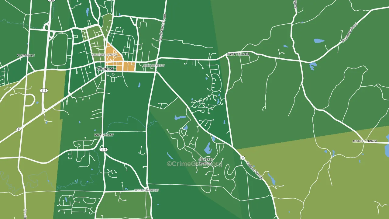 East Village, Amherst, MA Map of Drug-Related Crime Rates