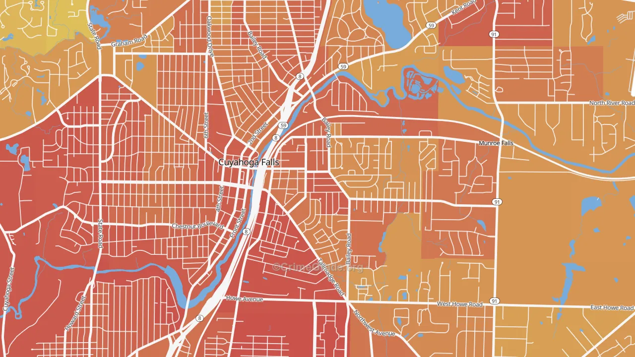East Village, Cuyahoga Falls, OH Map of Drug-Related Crime Rates
