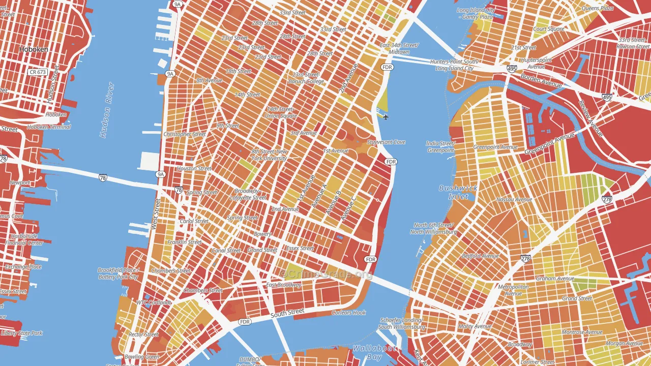 East Village, Manhattan, NY Map of Drug-Related Crime Rates