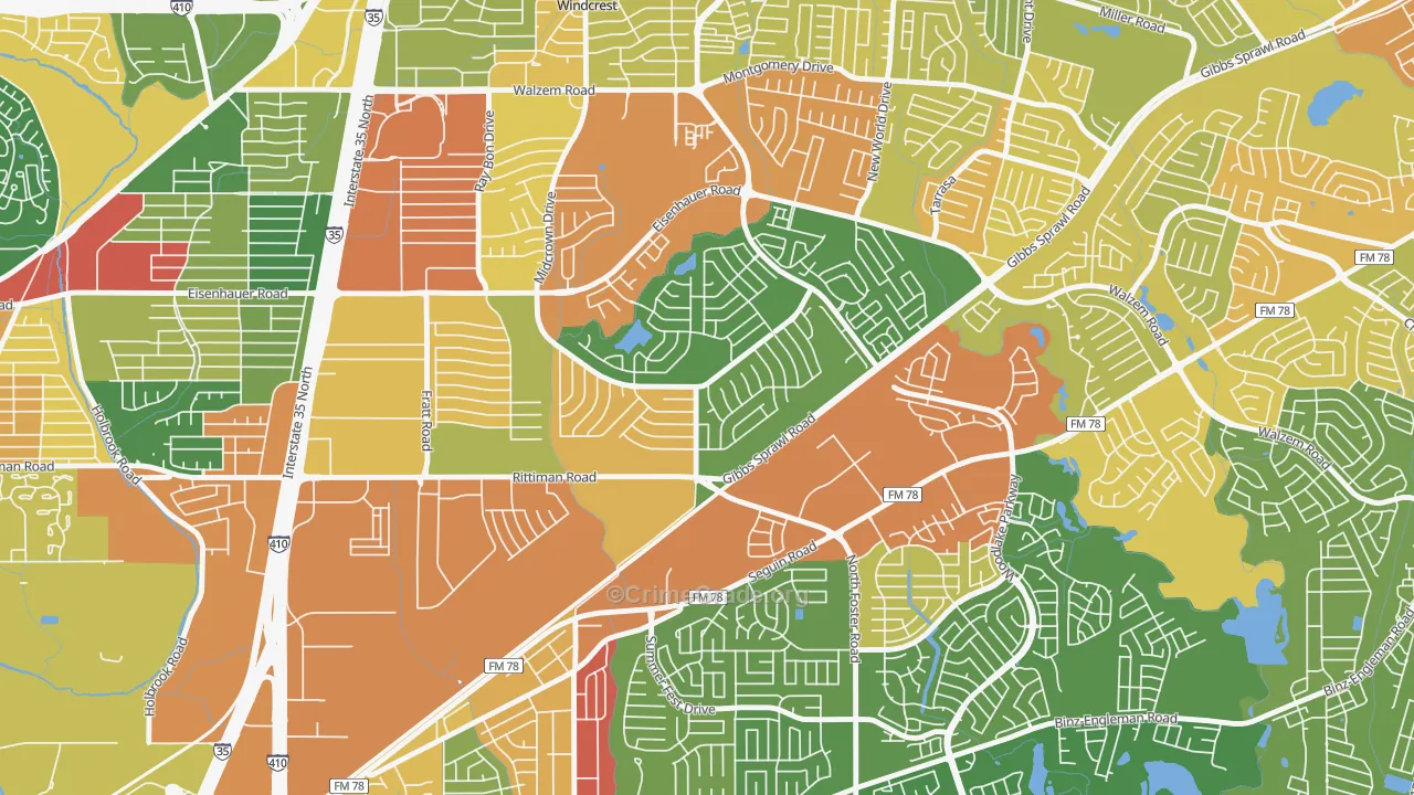 East Village, San Antonio, TX Map of Drug-Related Crime Rates