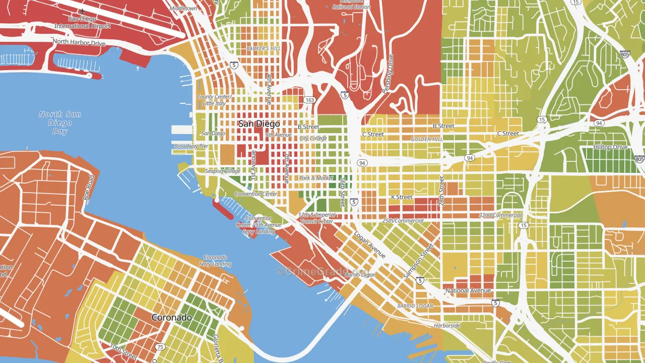 East Village, San Diego, CA Map of Drug-Related Crime Rates