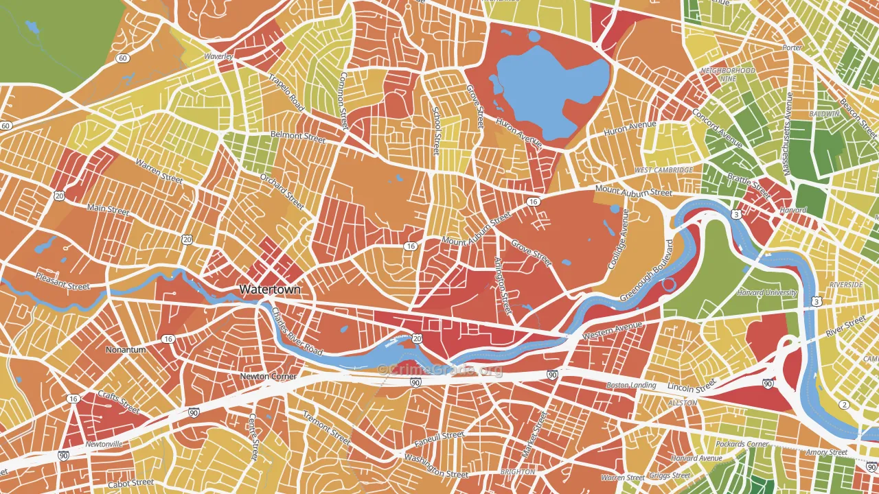 East Watertown, Watertown Town, MA Map of Drug-Related Crime Rates