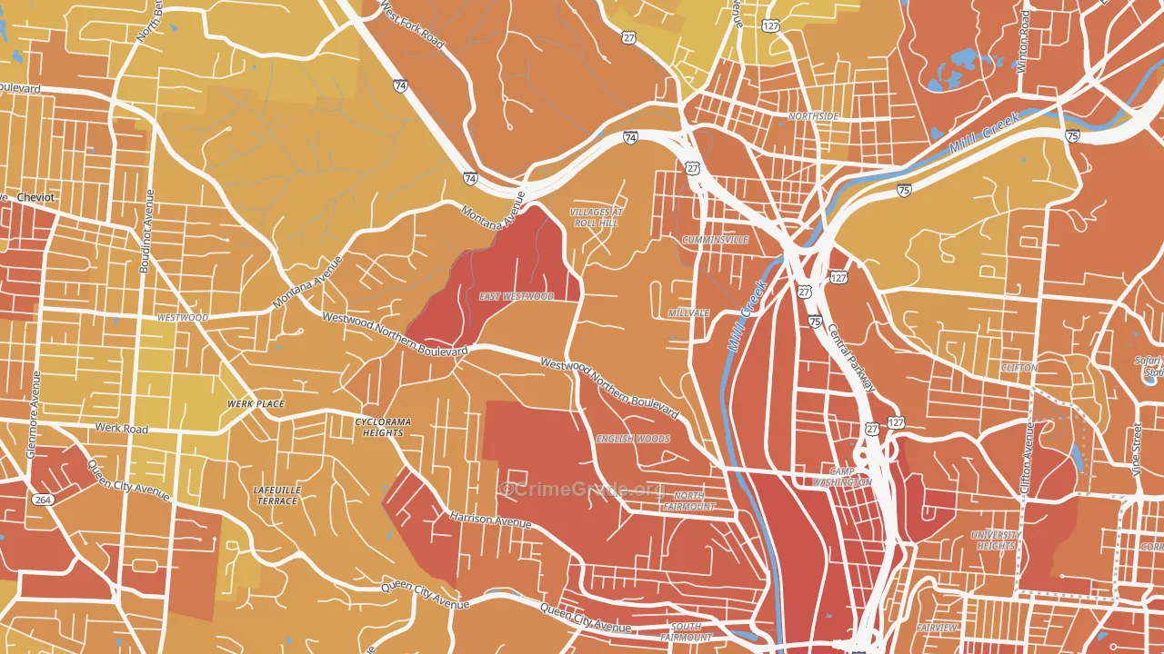 East Westwood, Cincinnati, OH Map of Drug-Related Crime Rates