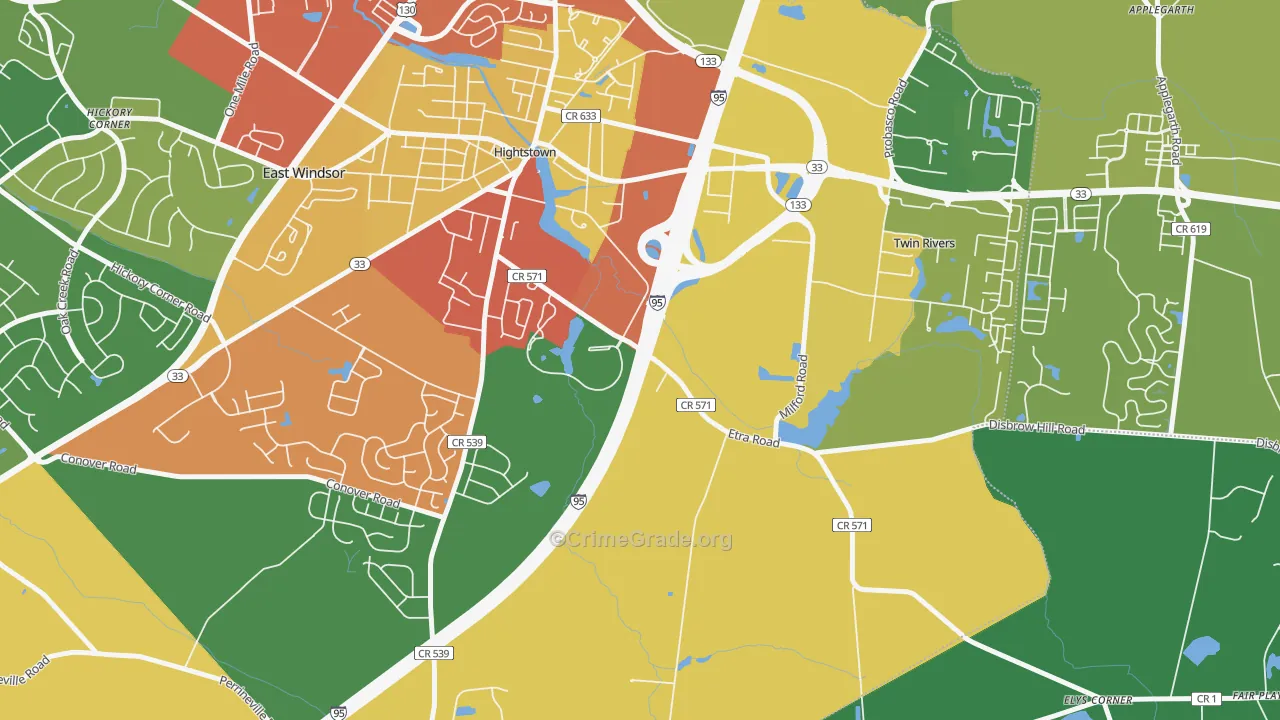 East Windsor, NJ Map of Drug-Related Crime Rates
