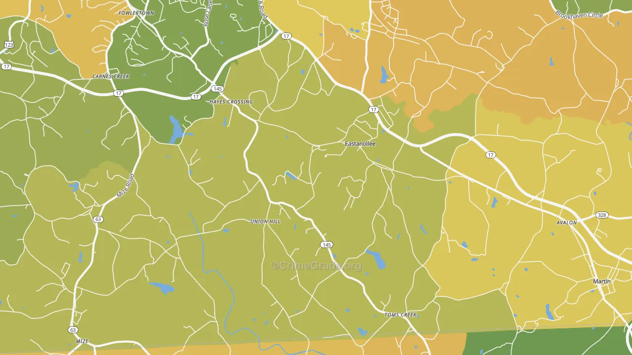 Eastanollee, GA Map of Drug-Related Crime Rates