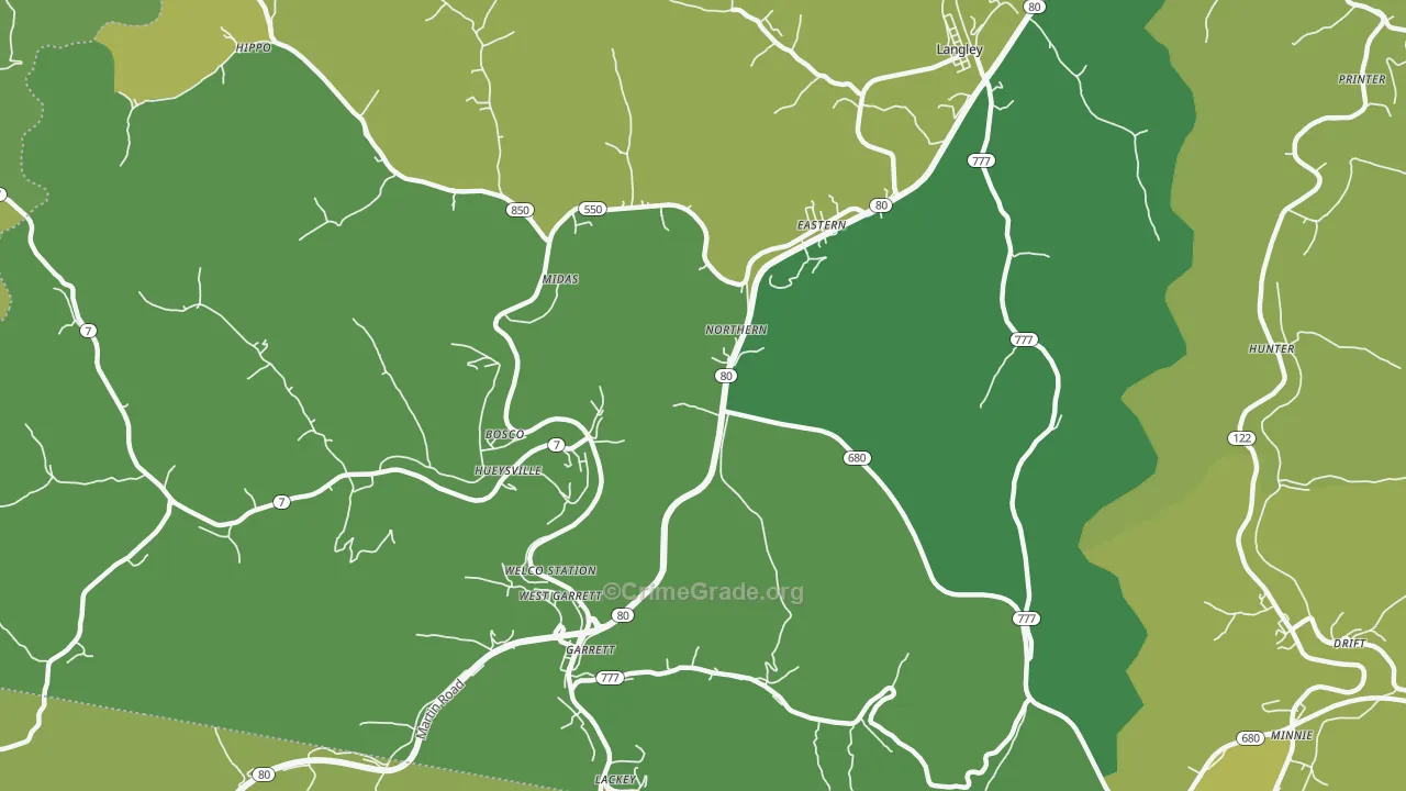 Eastern, KY Map of Drug-Related Crime Rates