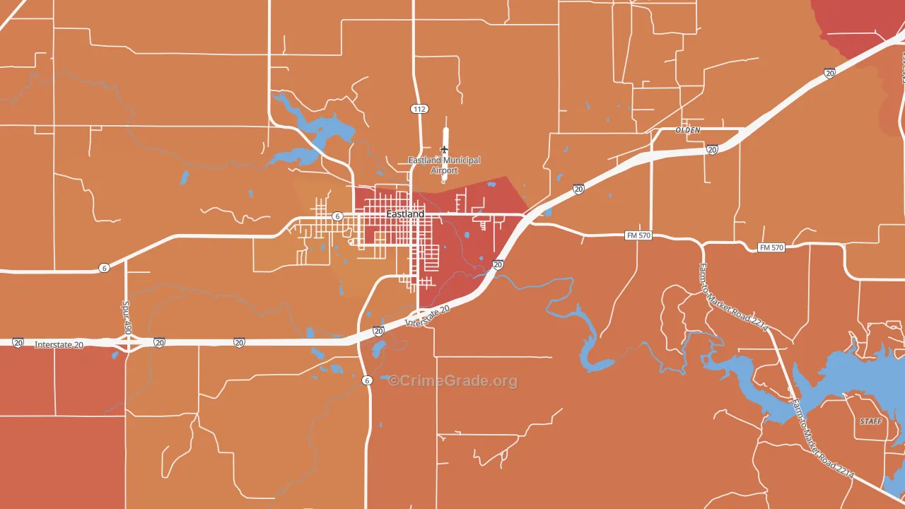 Eastland, TX Map of Drug-Related Crime Rates
