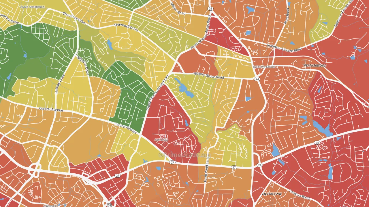 Eastland-Wilora Lake, Charlotte, NC Map of Drug-Related Crime Rates