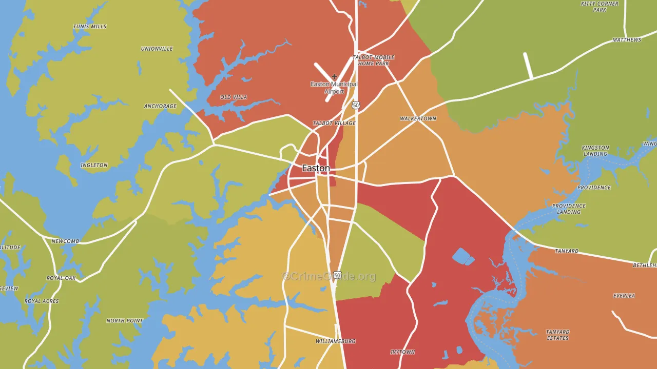Easton, MD Map of Drug-Related Crime Rates